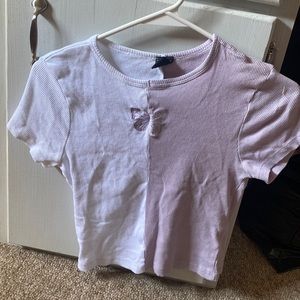 White and purple butterfly cropped shirt